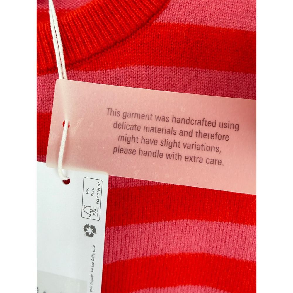 NEW Outerknown Red Pink Stripe 100% Cashmere Short Sleeve Sweater XS 2450002 - Picture 6 of 15